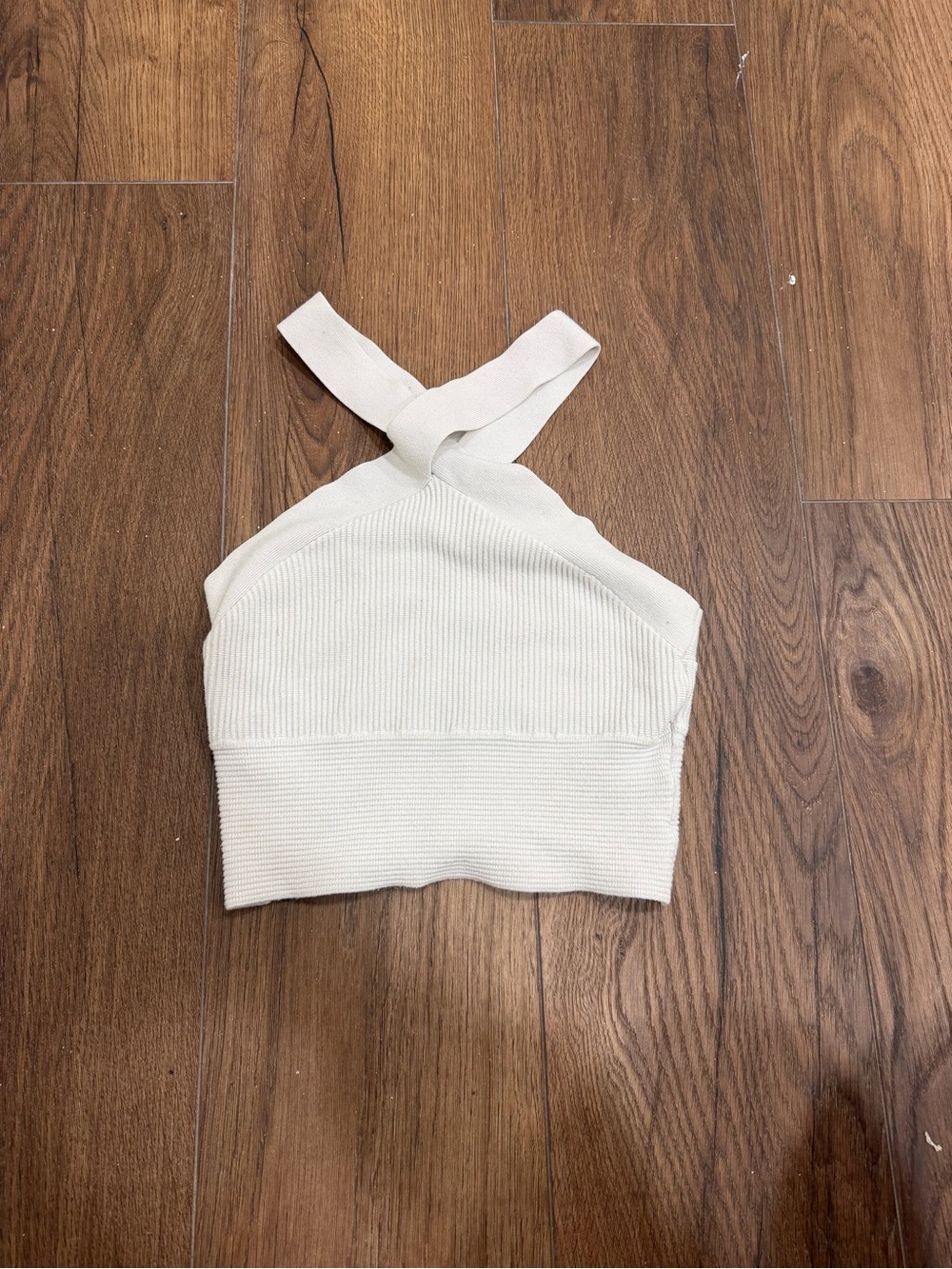 🔴 Abercrombie & Fitch Cream Ribbed Cross-Front Crop Top